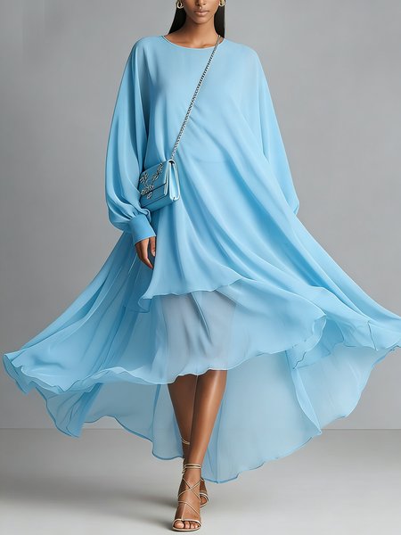 

Urban Plain Folds Crew Neck Midi Dress, Blue, Midi Dresses