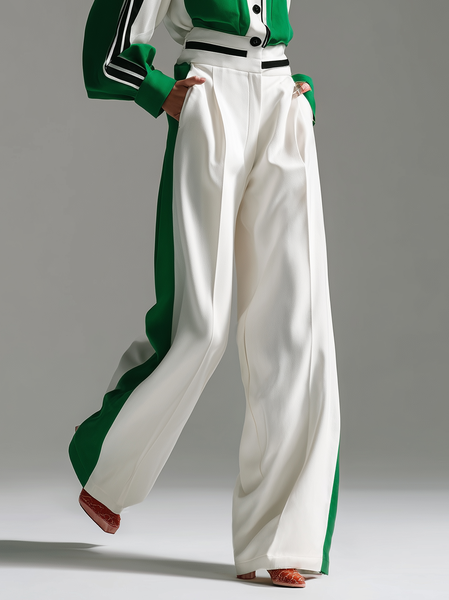 

Casual Color Block Wide Leg Pants, Green, Pants