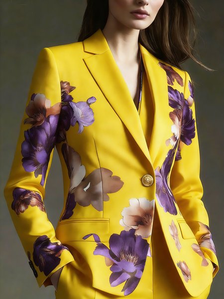 

Urban Printing Floral Lapel Collar Blazer, Yellow, Blazers
