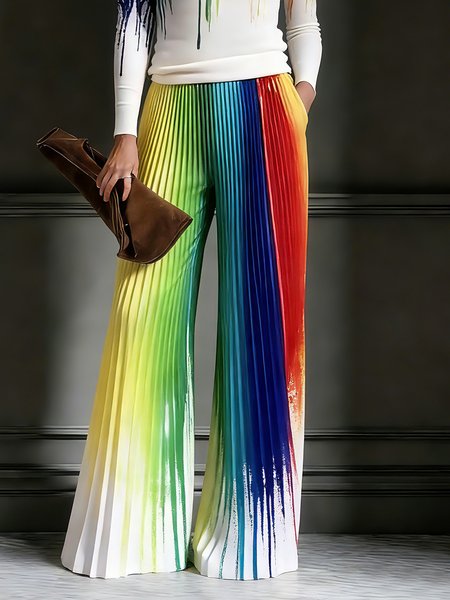 Casual Gradient Pattern Printing Wide Leg Pants, As picture, Pants