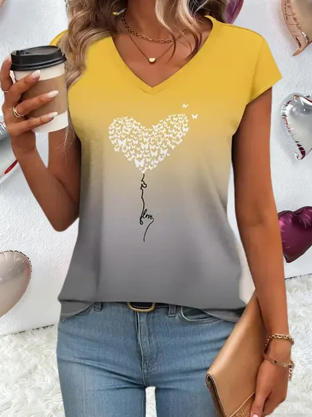 

Casual 3D Printing V Neck Sleeveless T-shirt, Yellow, T-shirts