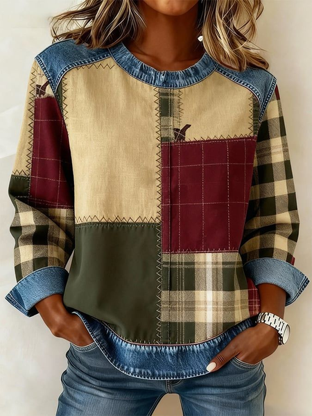 

Women Abstract Crew Neck Printing Vintage Spring/Fall Long Sleeve Sweatshirt, As picture, Sweatshirts & Hoodies