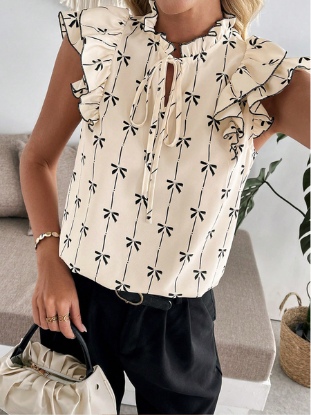 

Crew Neck Short Sleeve 3D Printing Regular Regular Fit Blouse For Women, Apricot, Blouses