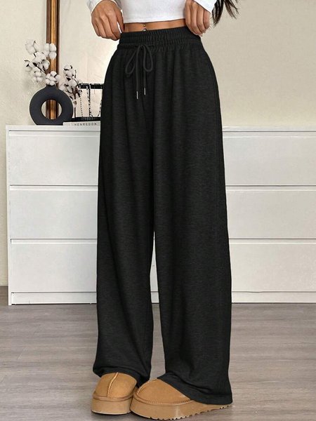 

Women Plain Long Elastic Waist Pants Casual Spring/Fall Trousers, Black, Pants