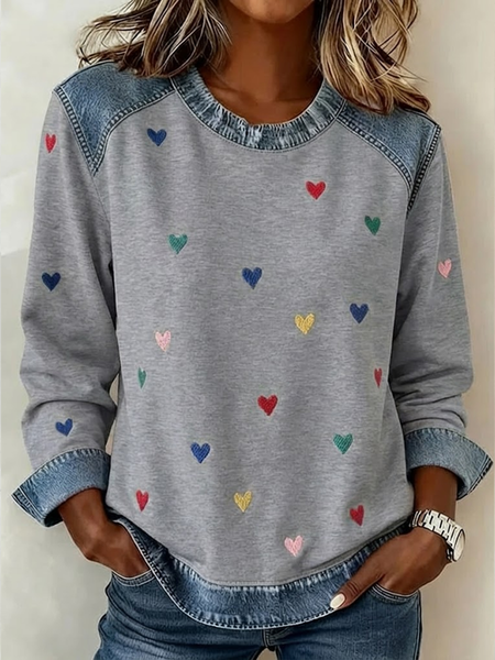 

Women Heart/Cordate Crew Neck Printing Vintage Spring/Fall Long Sleeve Sweatshirt, Gray, Sweatshirts & Hoodies