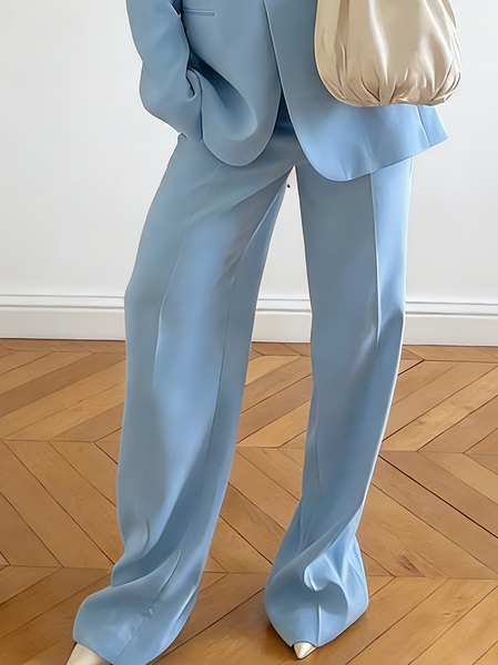 

Casual Plain Wide Leg Pants, Blue, Pants