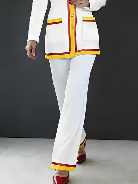 

Casual Color Block Straight Pants, White, Pants