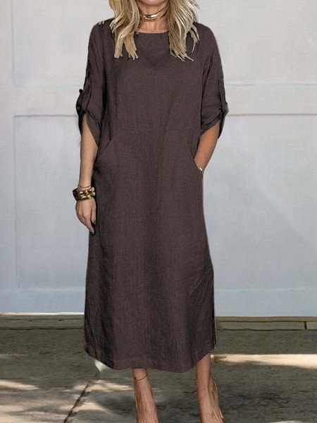 

Casual Plain Crew Neck Maxi Dress, Deep brown, Maxi Dresses