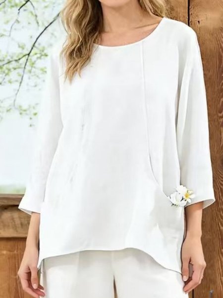 

Casual Plain Crew Neck Blouse, White, Blouses & Shirts