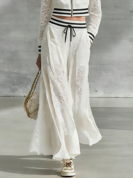 

Casual Split Joint Color Block Maxi Skirt, White, Skirts