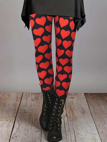 

Women Heart/Cordate Casual All Season Printing Long Leggings, Red, Leggings
