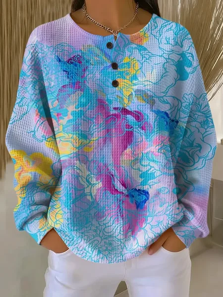

Women Abstract Crew Neck Printing Casual Spring/Fall Long Sleeve Sweatshirt, Blue, Sweatshirts & Hoodies