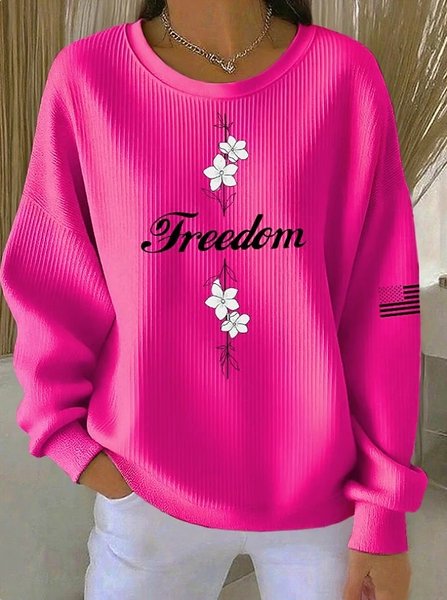 

Vintage Crew Neck Letter Pattern Sweatshirt, Rose red, Hoodies & Sweatshirts