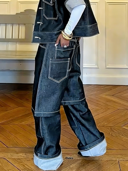 

Casual Plain Denim Loose Jeans, Blue, Jeans