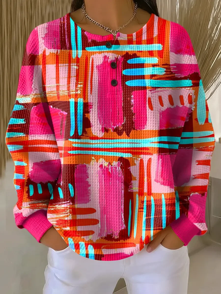 

Casual Crew Neck Abstract Sweatshirt Printing, As picture, Hoodies & Sweatshirts