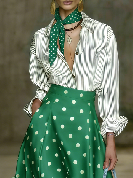 

Urban Striped Shirt Collar Shirt Does Not Include The Silk Scarf, Stripe, Blouses and Shirts