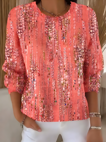 

Women Geometric Long Sleeve Comfy Vintage Sweater, Coral, Sweaters