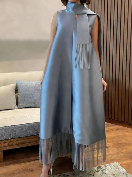 

Elegant Plain Tassel Maxi Dress, Gray, Cocktail Dresses