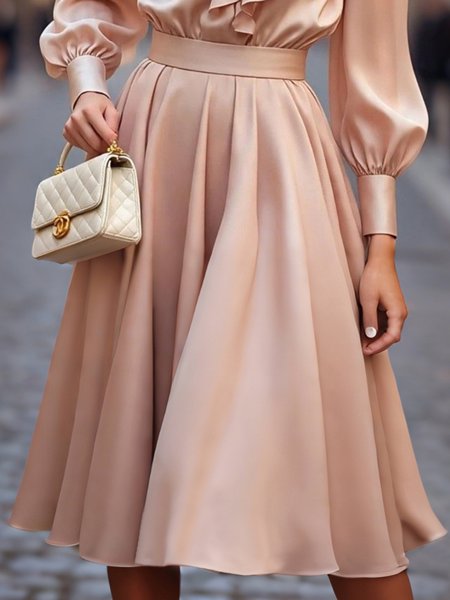 

Elegant Satin Plain Midi Skirt, Pink, Skirts