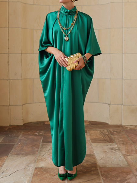 

Urban Plain Mock Neck Maxi Dress, Green, Maxi Dresses