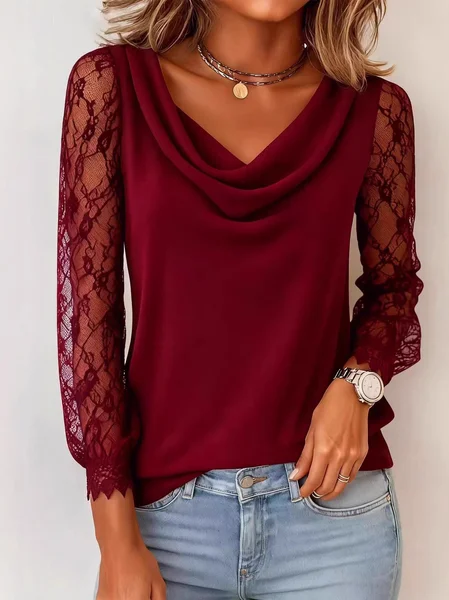 Cowl Neck Long Sleeve Plain Regular Regular Fit Blouse For Women