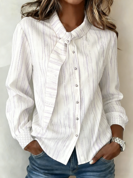 

Striped Loose Others Elegant Shirt, Apricot, Long Sleeves
