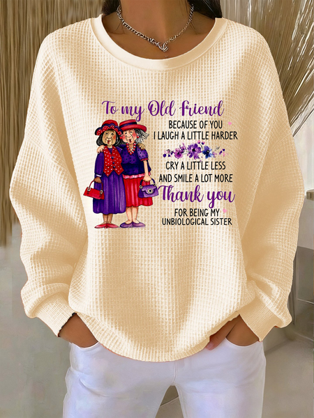 

Casual Letter Pattern Crew Neck Long Sleeve T-shirt, Beige, Hoodies & Sweatshirts