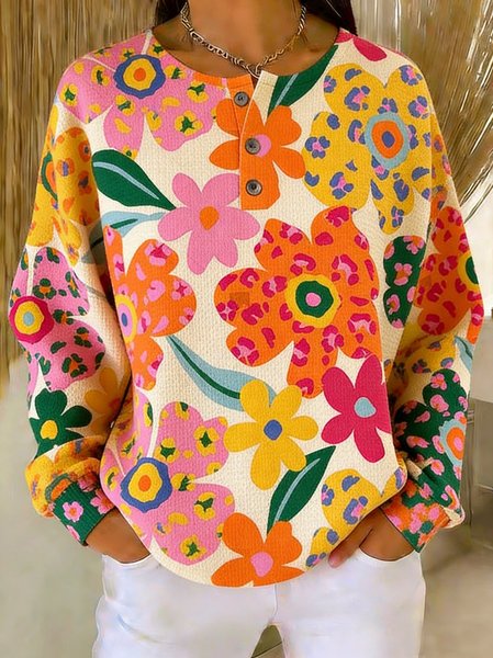 

Casual Crew Neck Floral Sweatshirt, Multicolor, Hoodies & Sweatshirts