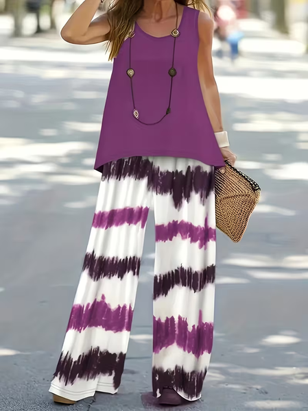 

Women Abstract Stripes Printing Two-Piece Set Daily Sleeveless Casual Summer Multi-Piece Set Matching Set, Purple, Suit Set