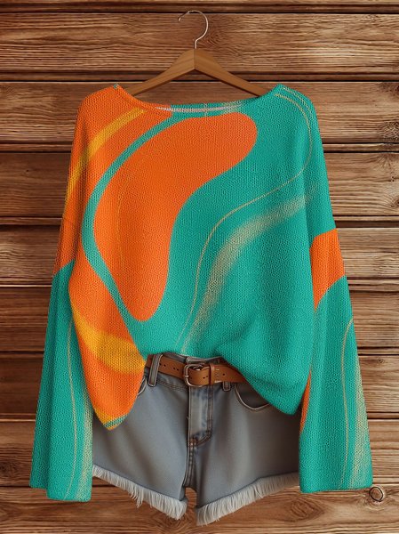 

Women Abstract Long Sleeve Comfy Casual Sweater, Green, Sweaters