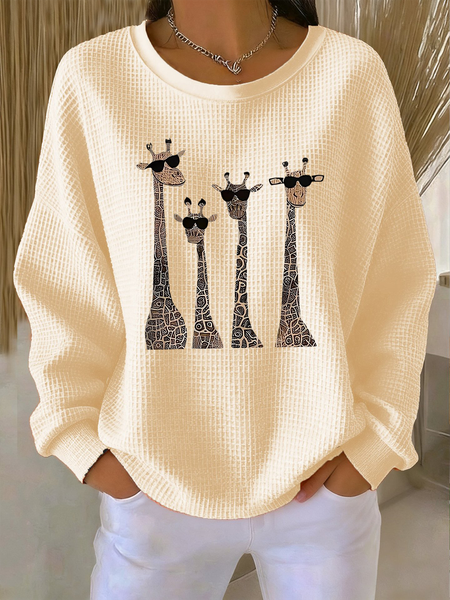 Casual Animal Picture Crew Neck Long Sleeve T-shirt