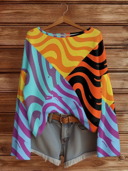 Women Abstract Long Sleeve Comfy Casual Sweater