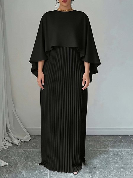 Women Plain Spring/Fall Dress Crew Neck Three Quarter Sleeve Fit & Flare Dress A-Line Dress