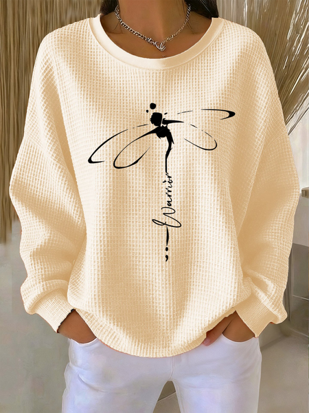 

Casual Dragonfly Crew Neck Long Sleeve T-shirt, Beige, Hoodies & Sweatshirts