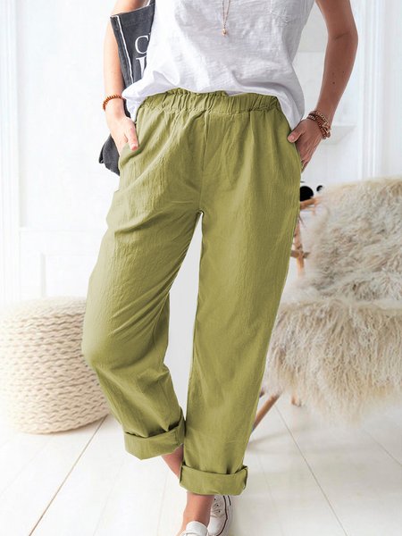 

Women Plain Long Elastic Waist Pants Casual Spring/Fall Trousers, Green, Pants