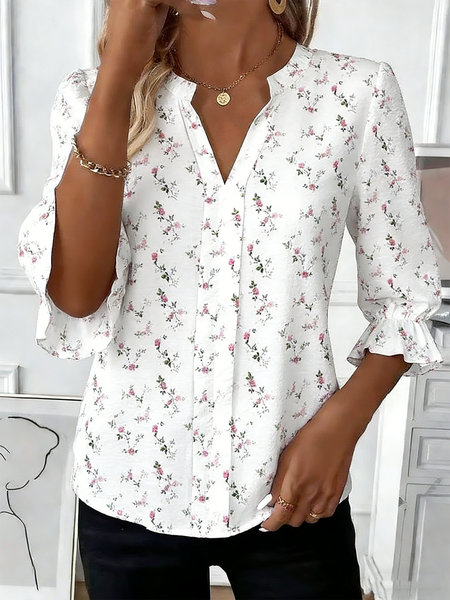 V Neck Half Sleeve Floral Regular Regular Fit Shirt For Women