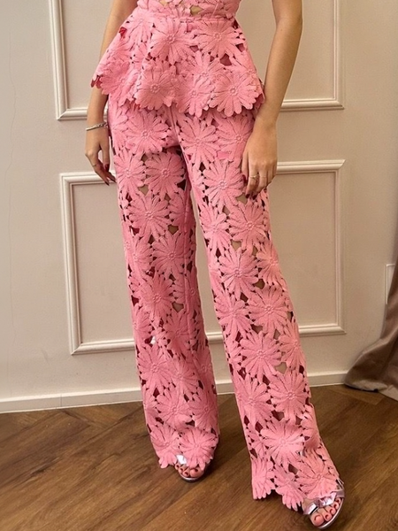 

Elegant Plain Straight Pants, Pink, Pants