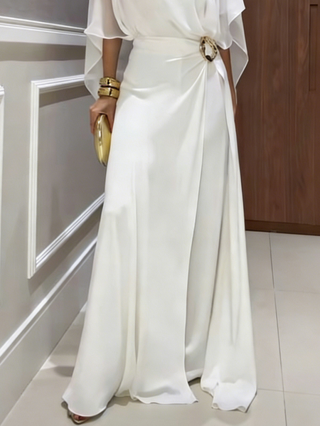 

Elegant Plain Metal Straight Pants, White, Pants