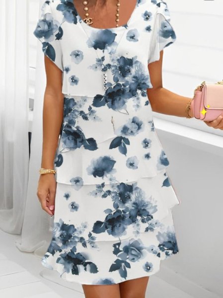 

Women Floral Summer Dress Crew Neck Short Sleeve Fit & Flare Dress A-Line Dress, Blue, Dresses