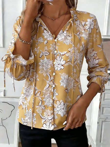 Long Sleeve Floral Lightweight Loose Shirt For Women