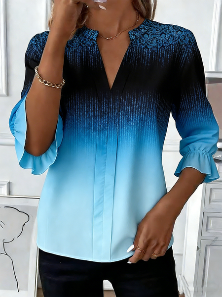 V Neck Half Sleeve Gradient Pattern Regular Regular Fit Shirt For Women