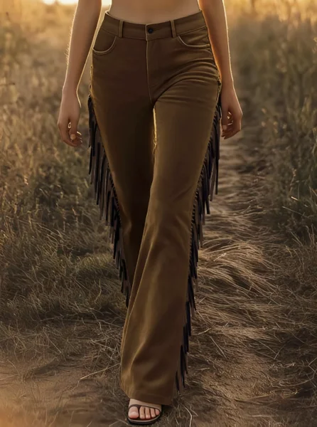 

Women Plain Long Pants Vintage Spring/Fall Trousers, Deep brown, Pants