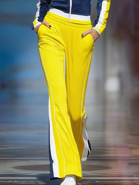 

Casual Color Block Flare Pants, Yellow, Pants