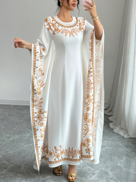 

Elegant Geometric Printing Maxi Dress, Apricot, Maxi Dresses