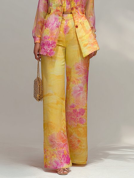 

Urban Gradient Pattern Printing Straight Pants, Yellow, Pants