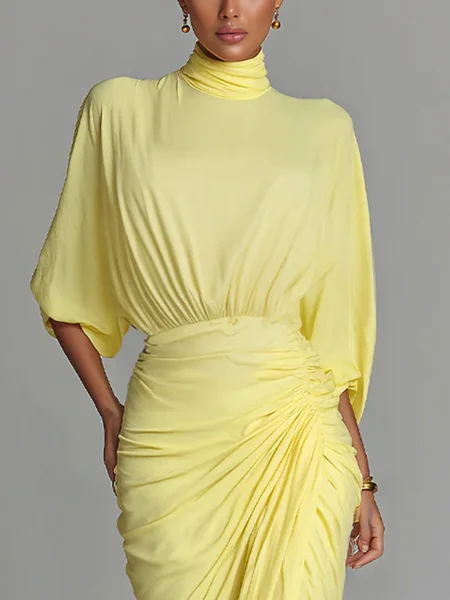 Jersey Elegant Plain Mock Neck Blouse