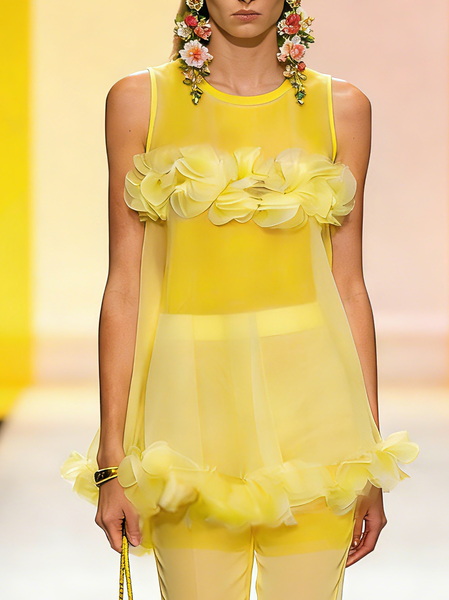 

Elegant Plain Split Joint Blouse, Yellow, Blouses and Shirts