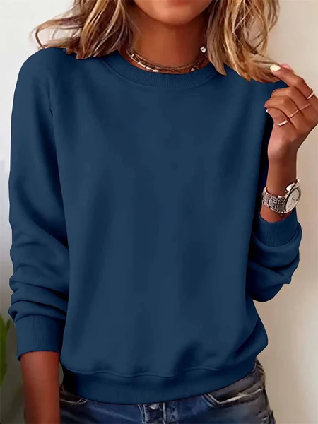 

Women Plain Crew Neck Printing Casual Spring/Fall Long Sleeve Sweatshirt, Deep blue, Sweatshirts & Hoodies