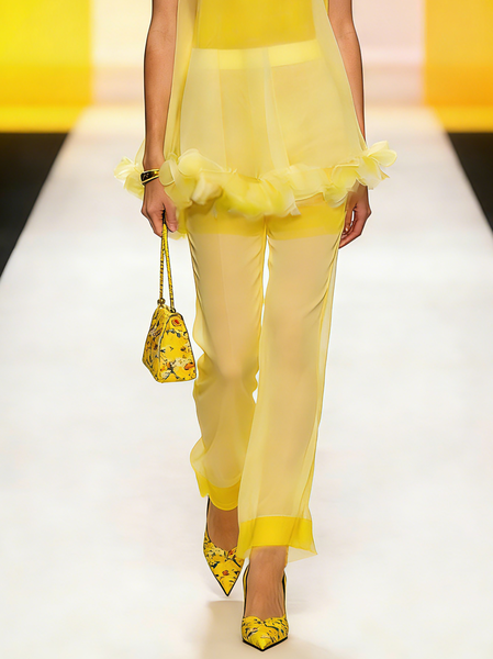 

Elegant Plain Straight Fashion Pants, Yellow, Pants