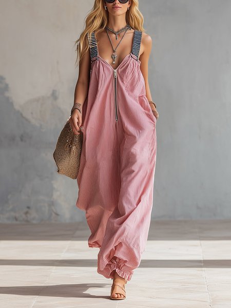 Casual Striped Loosen Overall Jumpsuit